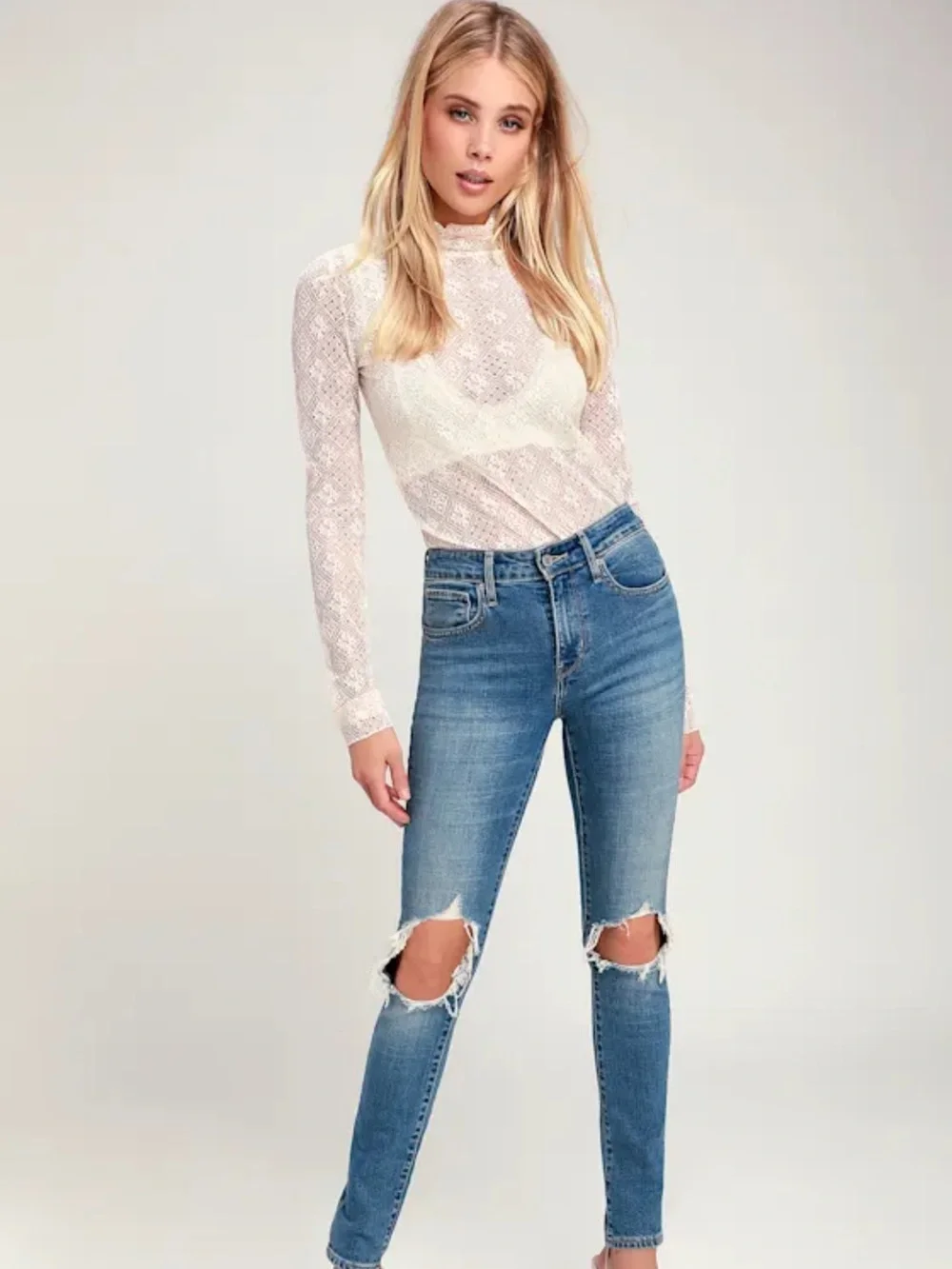 Intimately by Free People Sweet Memories Ivory Sheer Lace Turtleneck Top